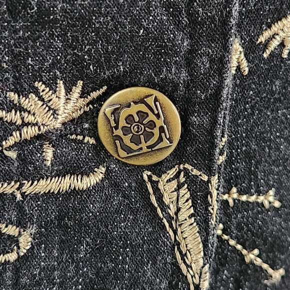 Embroidered Denim Linen Jacket Women’s Medium Oriental Artsy Boho Vintage - Picture 5 of 16
